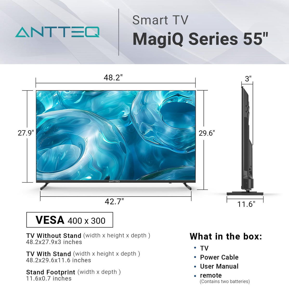 Antteq 32 Inch TV, Central Stand Design TV 720P Freeview HD Dolby Audio DVB T2/S2 LED Television, HDMI USB Media Player Monitor PS5 Xbox, Standard Nonsmart TV Small Screen for Bedroom Kitchen Black