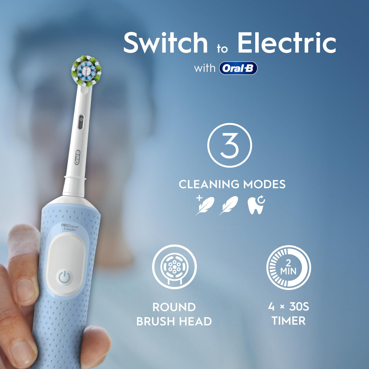 Oral-B Vitality Pro Electric Toothbrushes Adults, 1 Handle, 2 Oral B Electric Toothbrush Heads, 3 Brushing Modes Including Sensitive Plus, Rechargeable, 2 Pin UK Plug, Purple