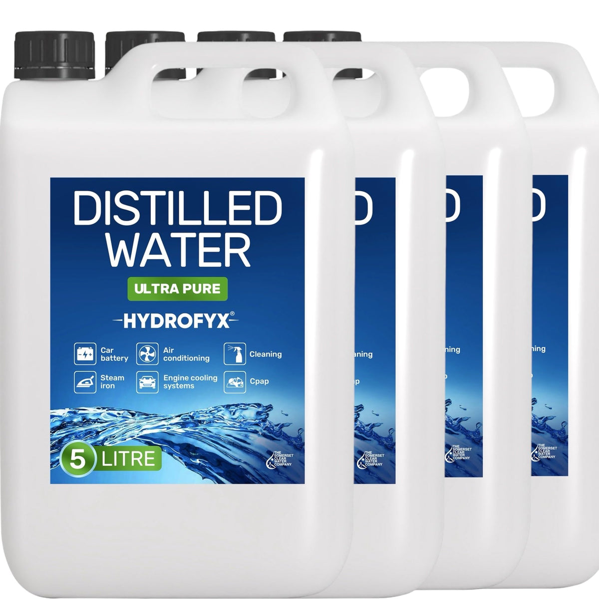 HYDROFYX 5L Distilled Water – 0 PPM TDS Mineral Free Water for CPAP Machines, Humidifiers, Steam Irons & Car Batteries – Made in UK