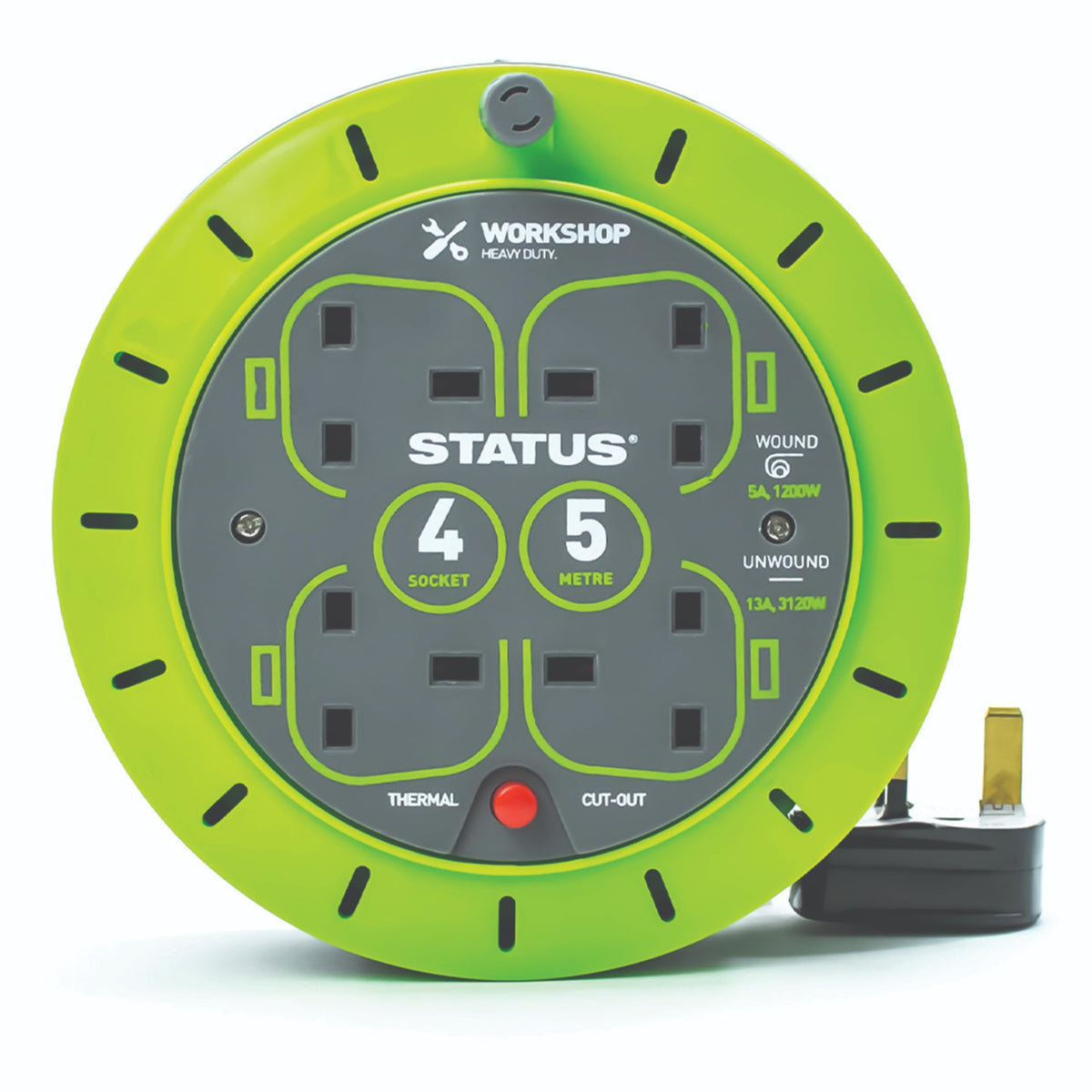 IONOS 2 Socket Cable Reel, 10m Outdoor Garden Extension Lead, DIY