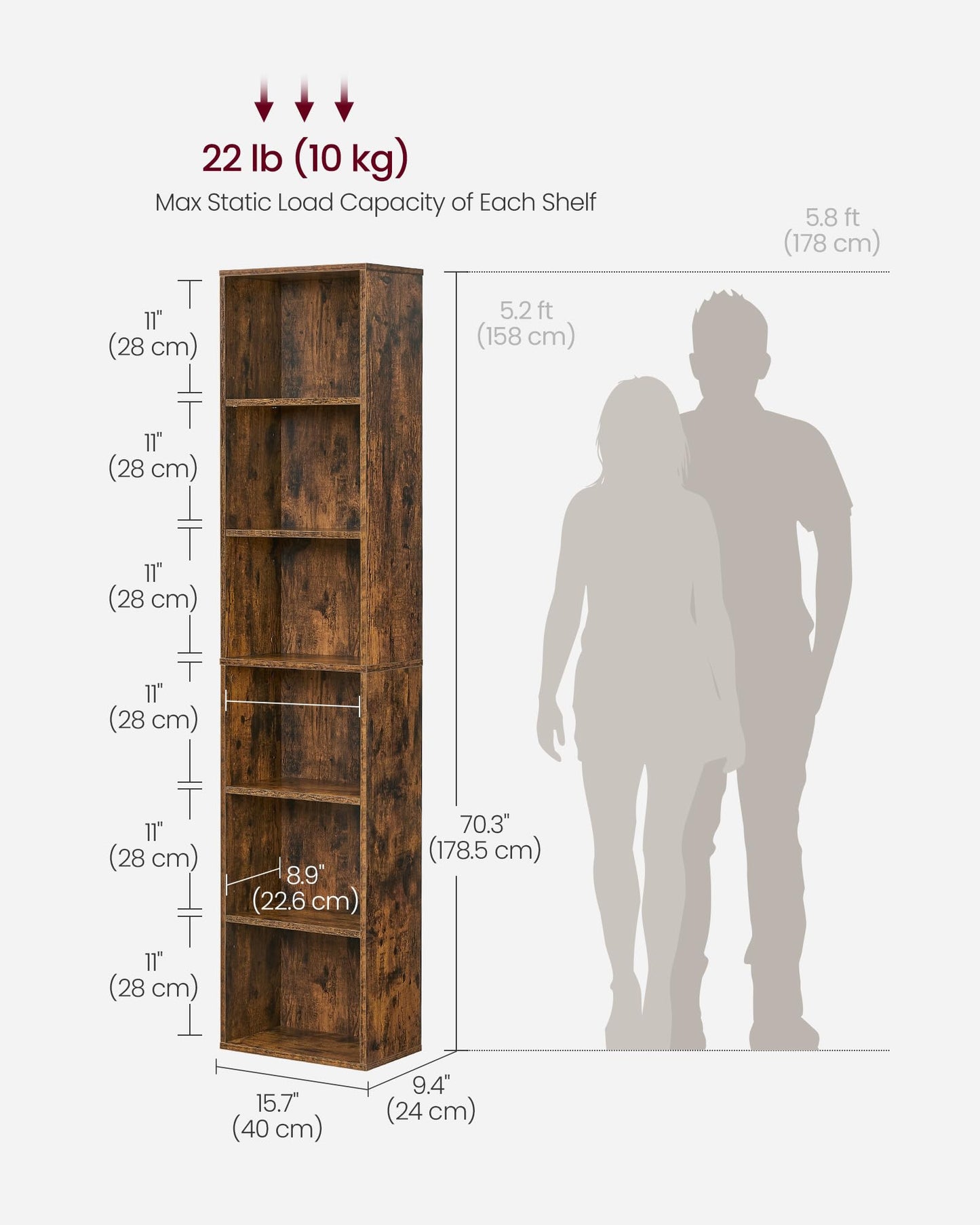 VASAGLE Bookcase, 6-Tier Bookshelf, Open Storage Shelf, Shelving Unit, 24 x 60 x 178.5 cm, for Living Room, Home Office, Dinning Room, Cloud White LBC169T14