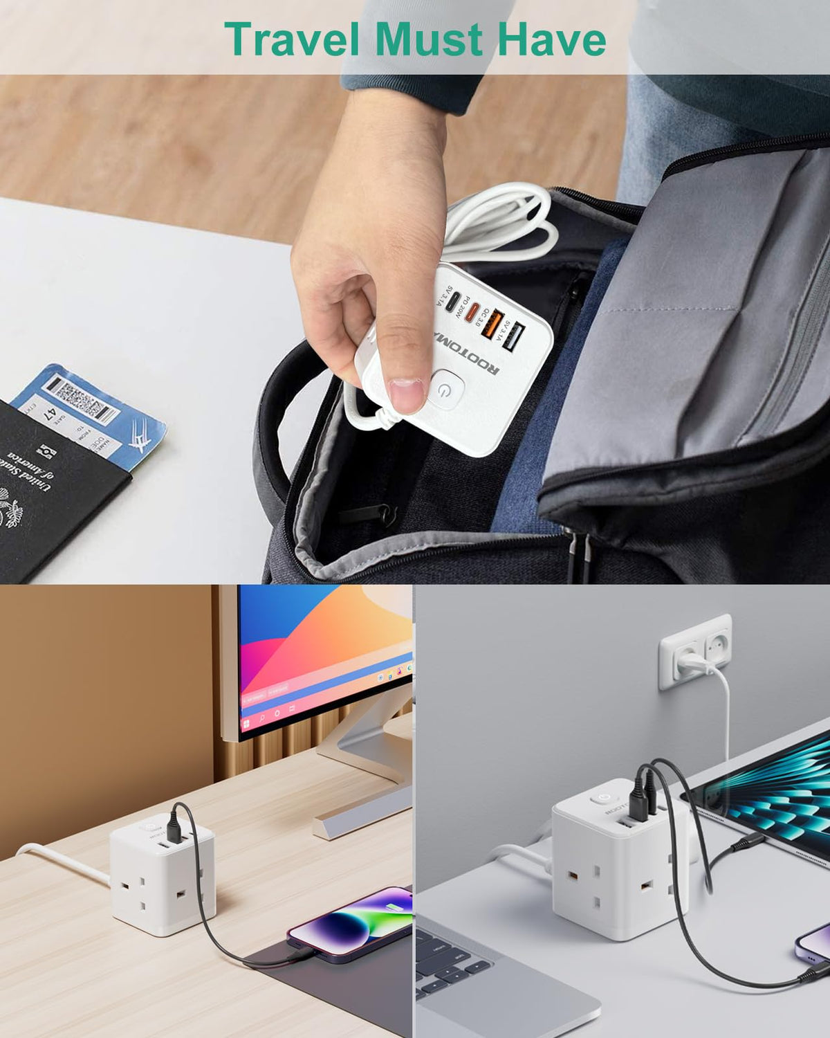 Japan Travel Adapter 3 Way 4 Fast Charging USB (QC3.0/PD20W)