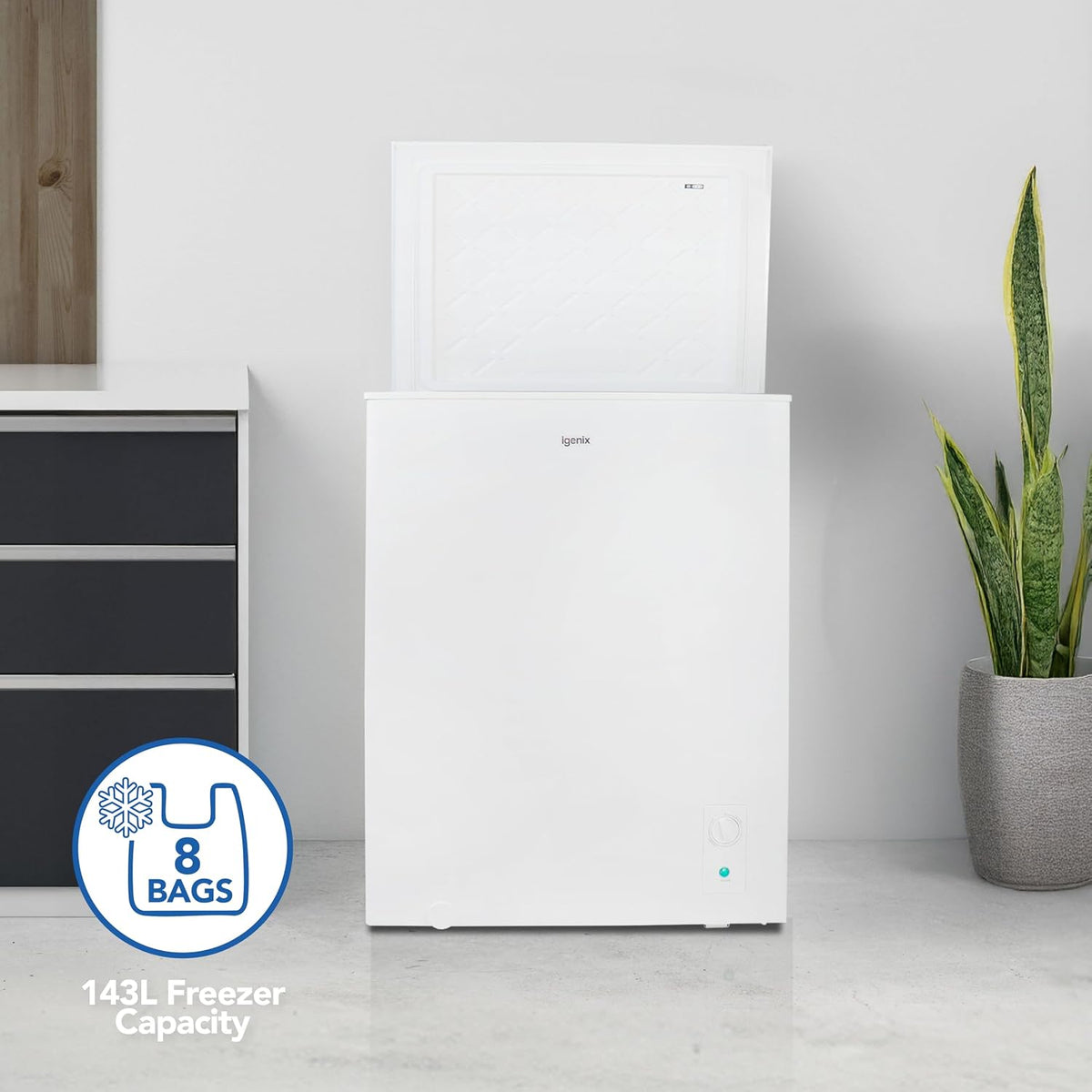 Igenix IGCF0198W Freestanding Chest Freezer, 198 Litre, White