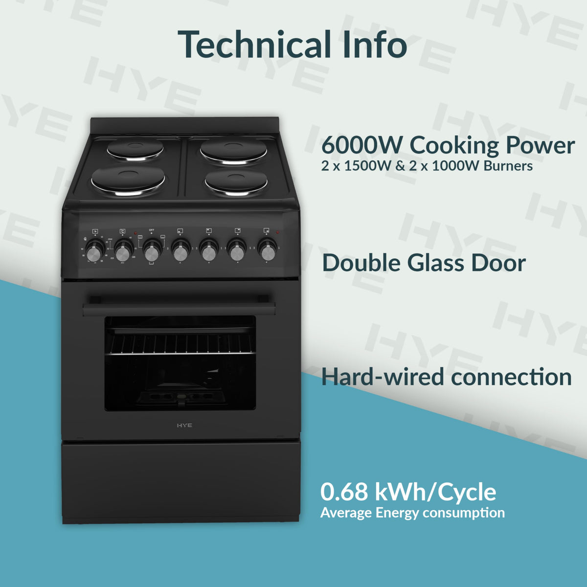 HYE 60cm Freestanding Cooker - Electric Cooker with Kitchen Stove, White
