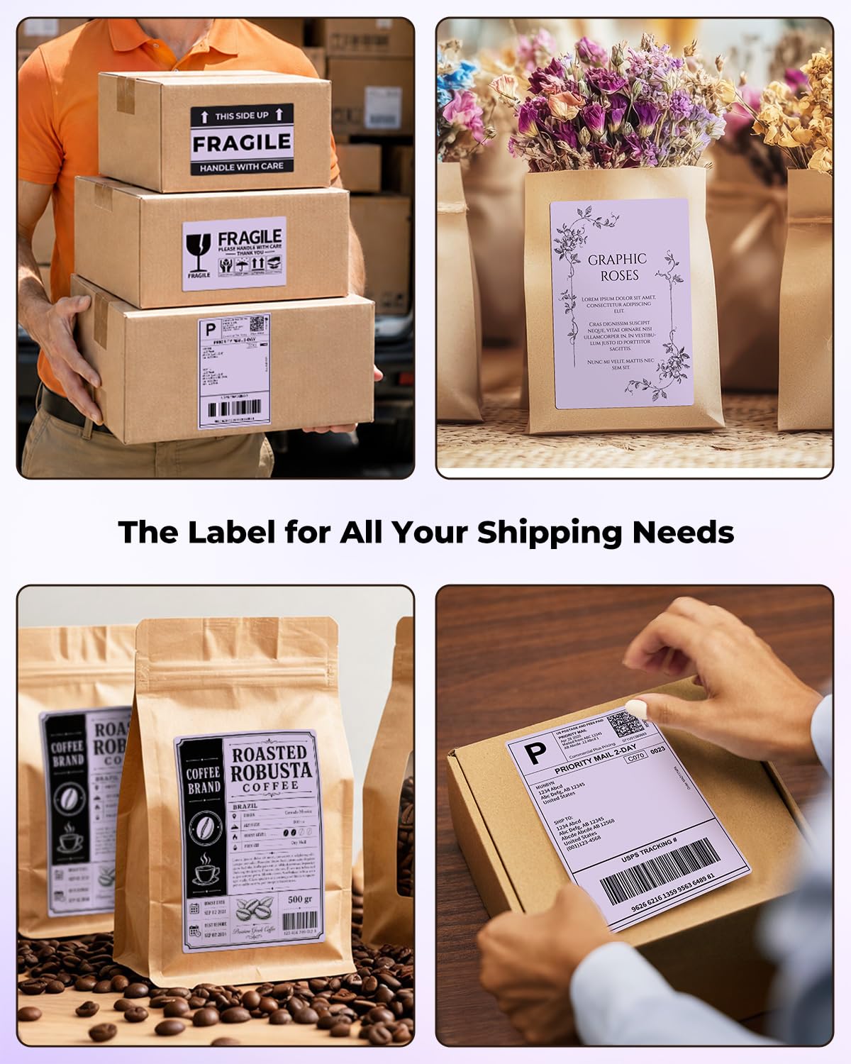 MUNBYN 4x6 Direct Thermal Labels, Fanfold Shipping Label Paper for Thermal Printer, Pack of 1000 Permanent Adhesive Labels for Shipping Packages