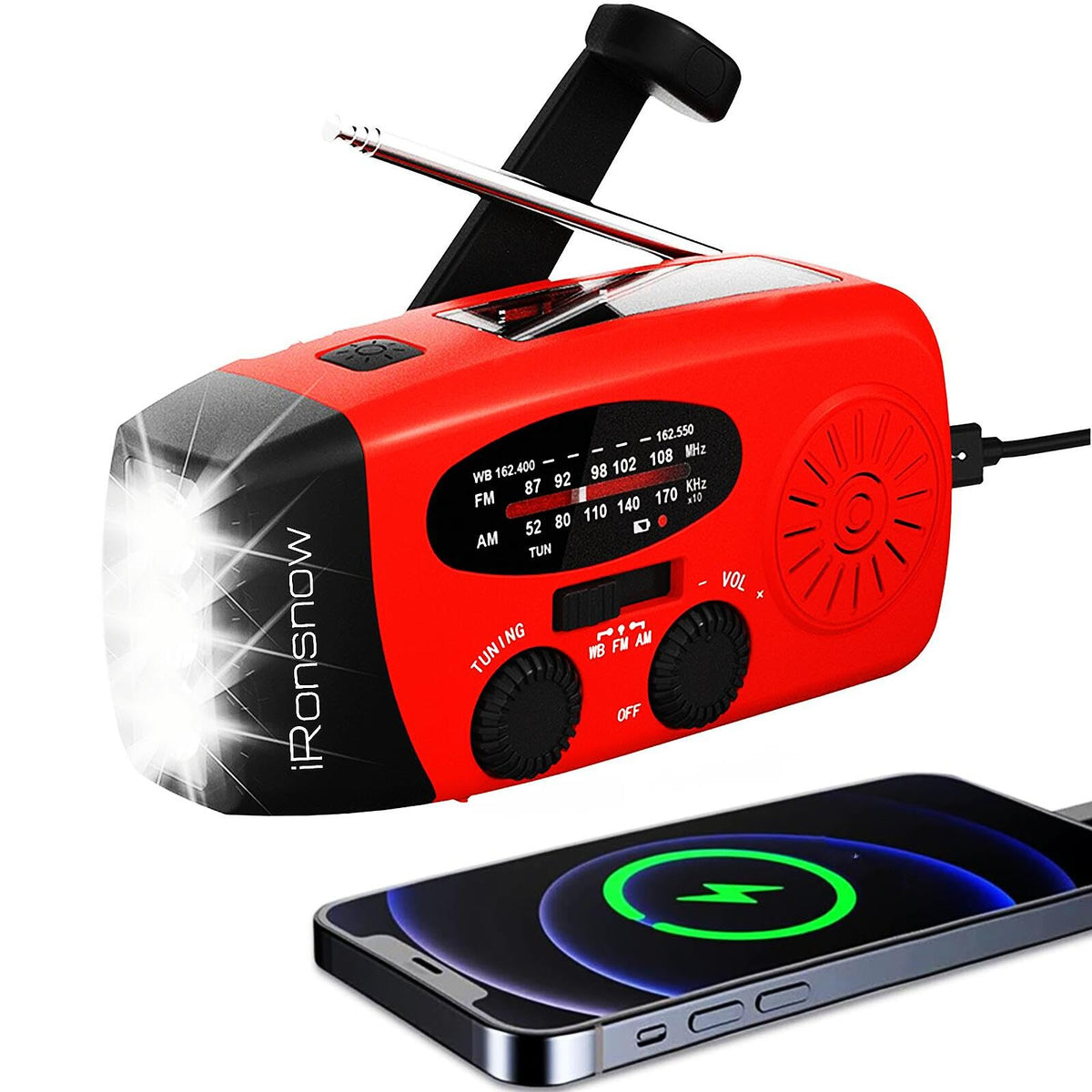 5000mAh Wind Up Solar Radio, Emergency Crank Weather Radio, FM/AM Radios