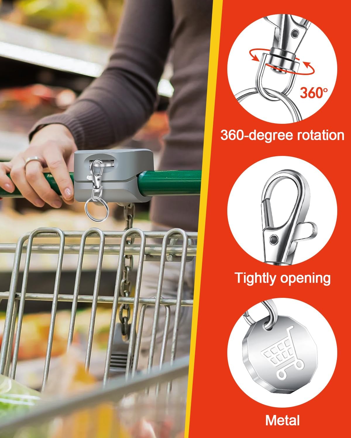 Caianwin Trolley Token Stainless Steel Trolley Coin UK Pound for Removable Supermarket Keyrings – 12 Sided Shopping Carts Key Clip Ideal for Shopping Basket Locker