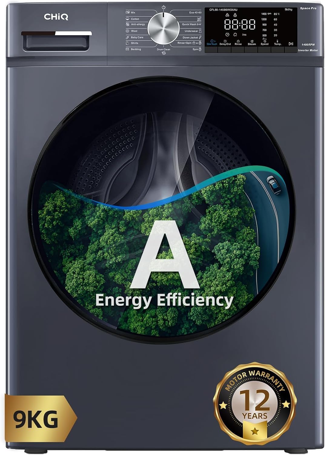 CHiQ 9kg Washing Machine with Class A for Large Families Grey