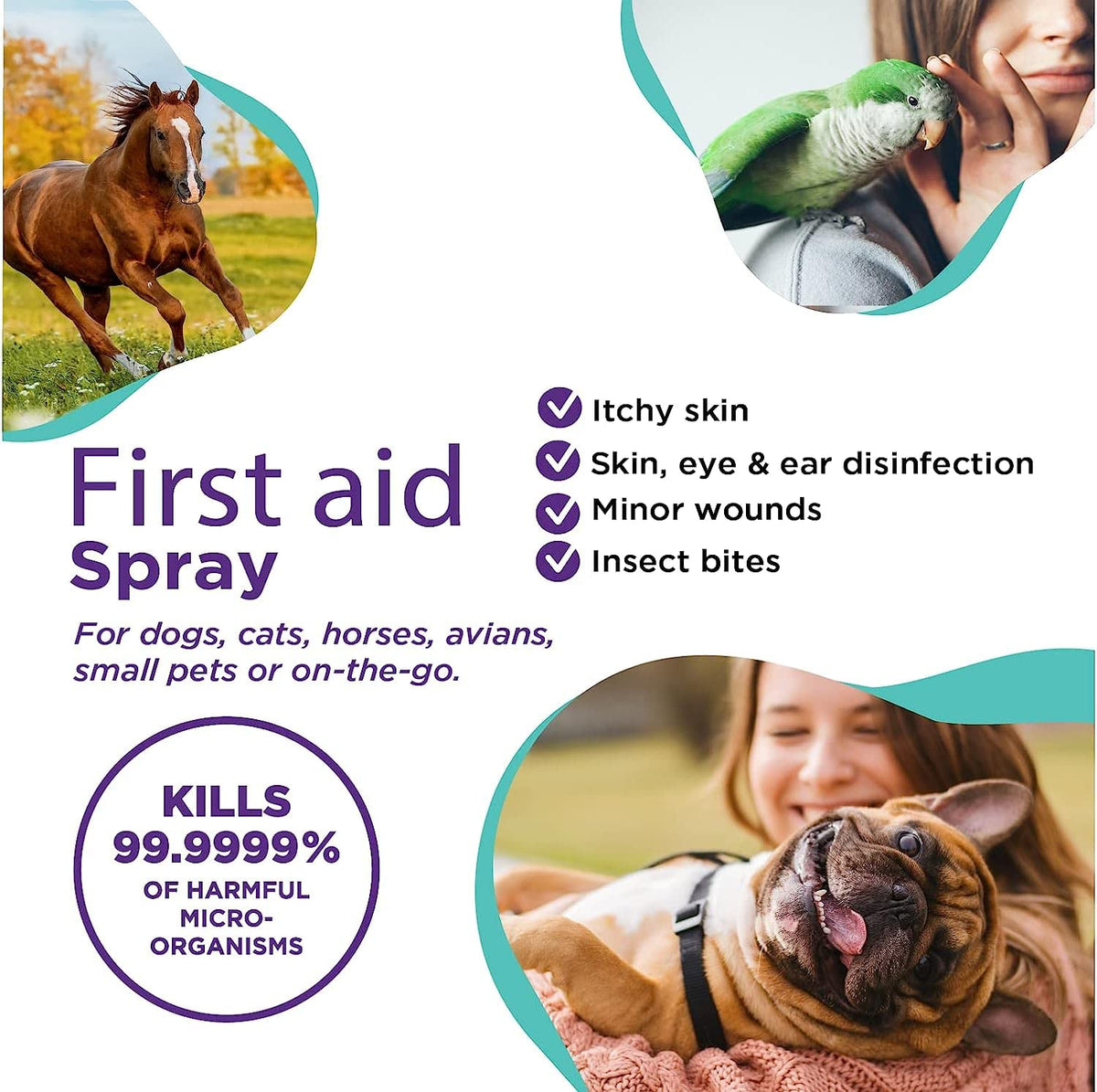 RenaSan Animal First Aid Spray (100ml) – Wound Disinfection, Kills Bacteria & Stops Itching, Alcohol-Free, Non-irritating, for Dogs, Cats & all other animals.