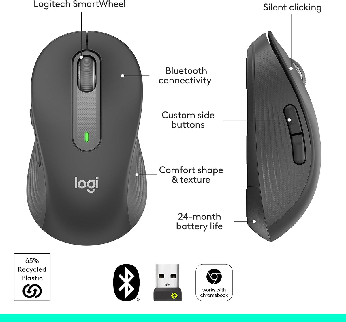 Logitech Signature M650 L Full Size Wireless Mouse - For Large Sized Hands