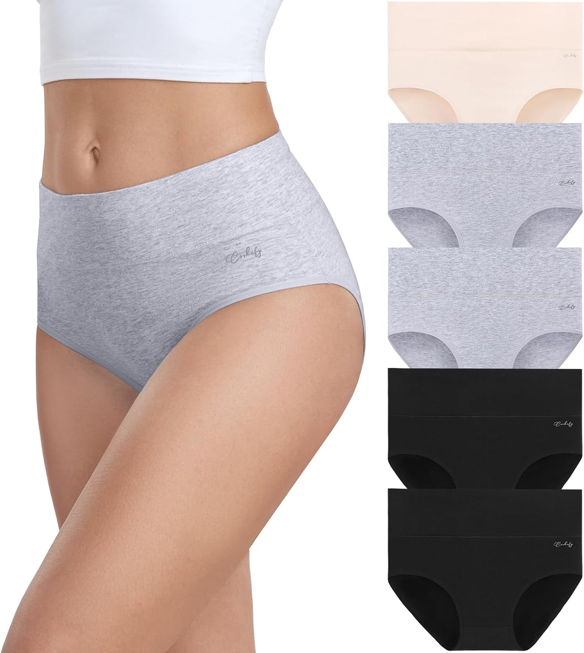 coskefy Underwear Women, High Waisted Cotton Knickers Ladies Full Briefs Soft Panties Slight Tummy Control Pants 5 Pack
