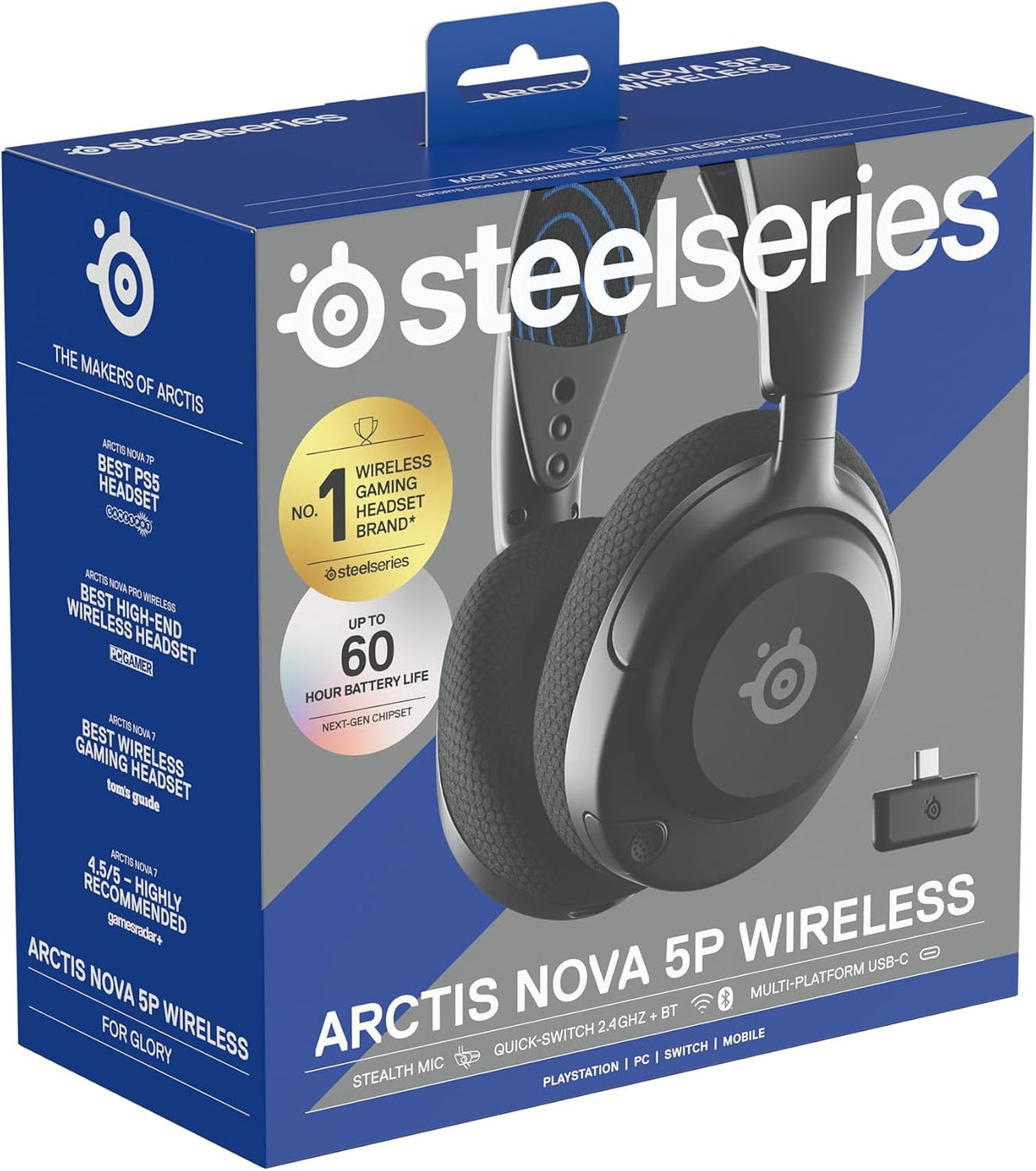 SteelSeries Arctis Nova 5P Wireless - PS5 Gaming Headset - 100+ Audio Presets via App - Neodymium Magnetic Drivers - 60H Battery - 2.4GHz/BT - ClearCast Gen2.X Mic - Supports PS4, PC, Mobile