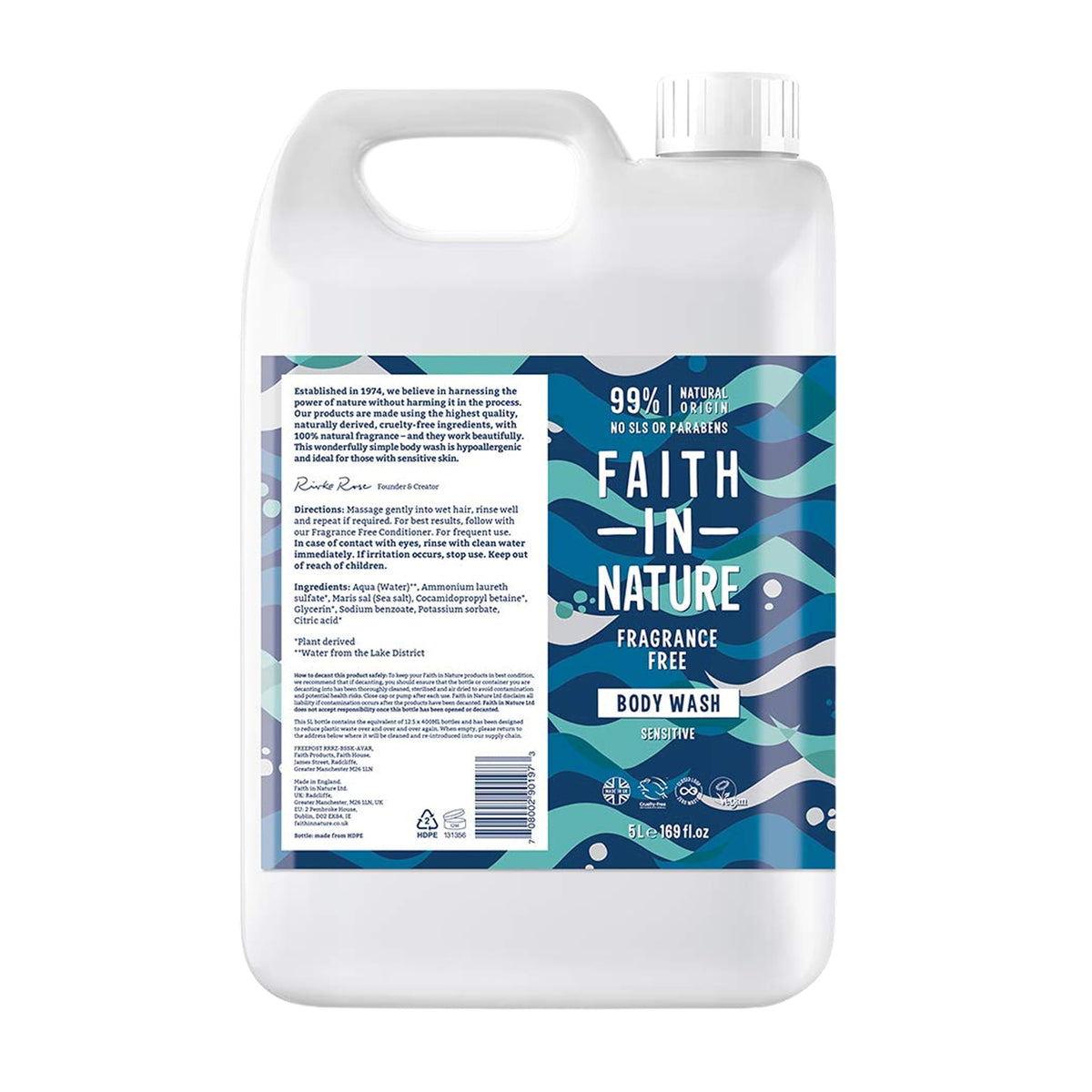 Faith In Nature Natural Fragrance Free Body Wash, Sensitive, Vegan and Cruelty Free, No SLS or Parabens, 400 ml