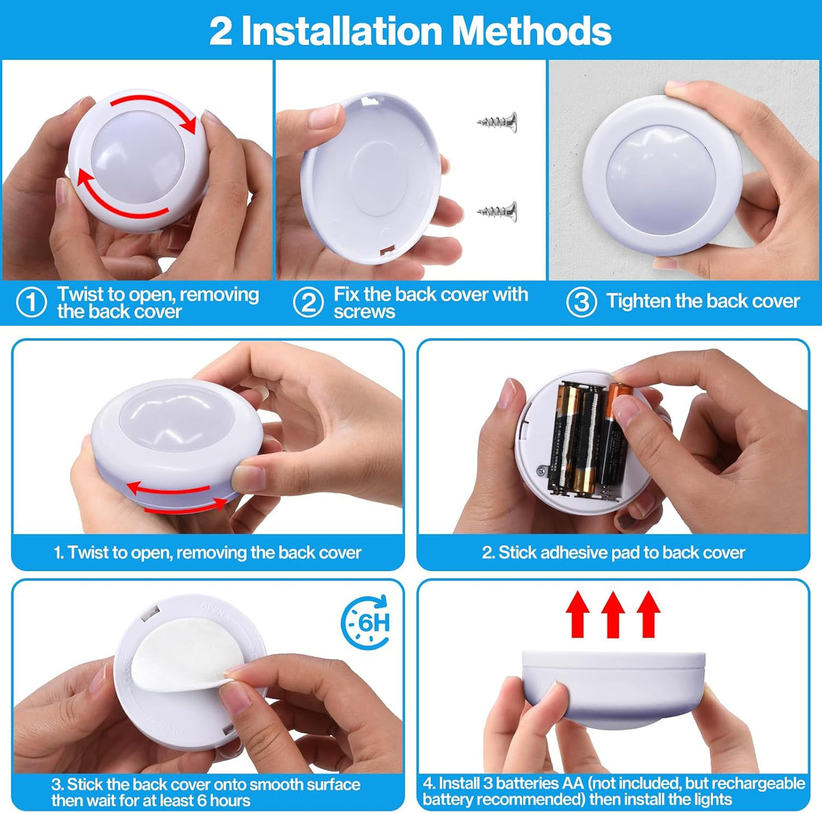 Under Cabinet Lights RGB Wireless Lights LED Closet Lights Night 3000K Dimmable 6pc Cadrim 13 Colors Changing Remote Control Brightness Adjustable Timer Battery Powered Light Kitchen Wardrobe Cupboard