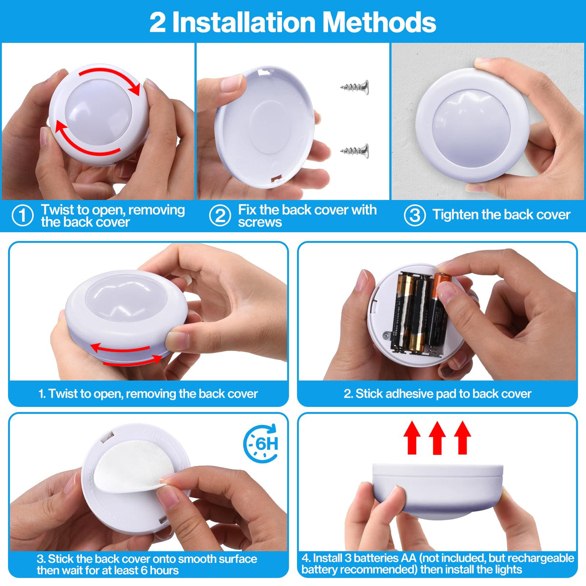 Under Cabinet Lights RGB Wireless Lights LED Closet Lights Night 3000K Dimmable 6pc Cadrim 13 Colors Changing Remote Control Brightness Adjustable Timer Battery Powered Light Kitchen Wardrobe Cupboard
