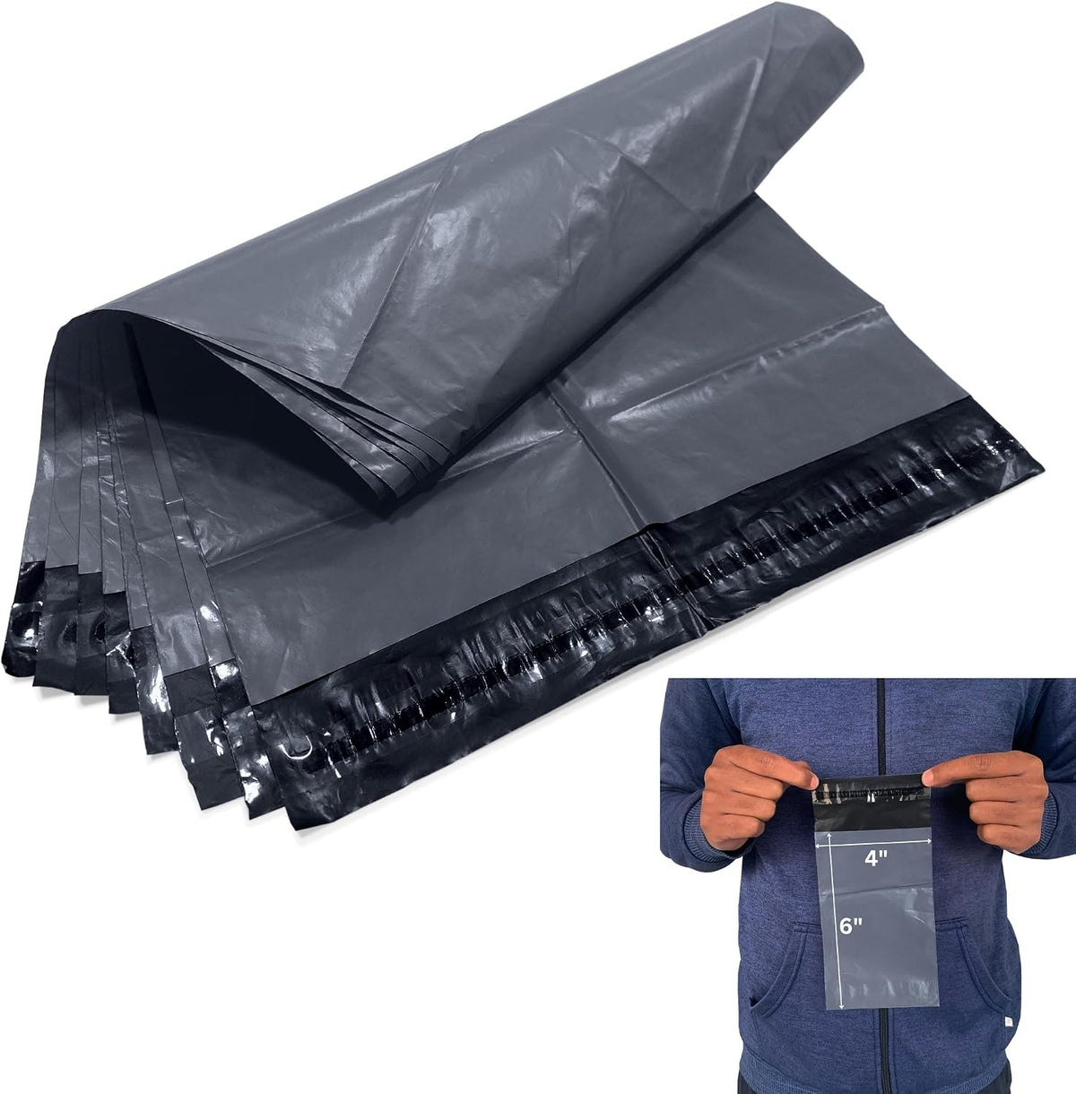 JeeJaan® 200 Small Grey Parcel Bags 4" x 6" (102 x 152mm) Strong Poly Mailer Small Postage Mailing Bags Courier Shipping Postal Bags - Posting Packing Envelopes