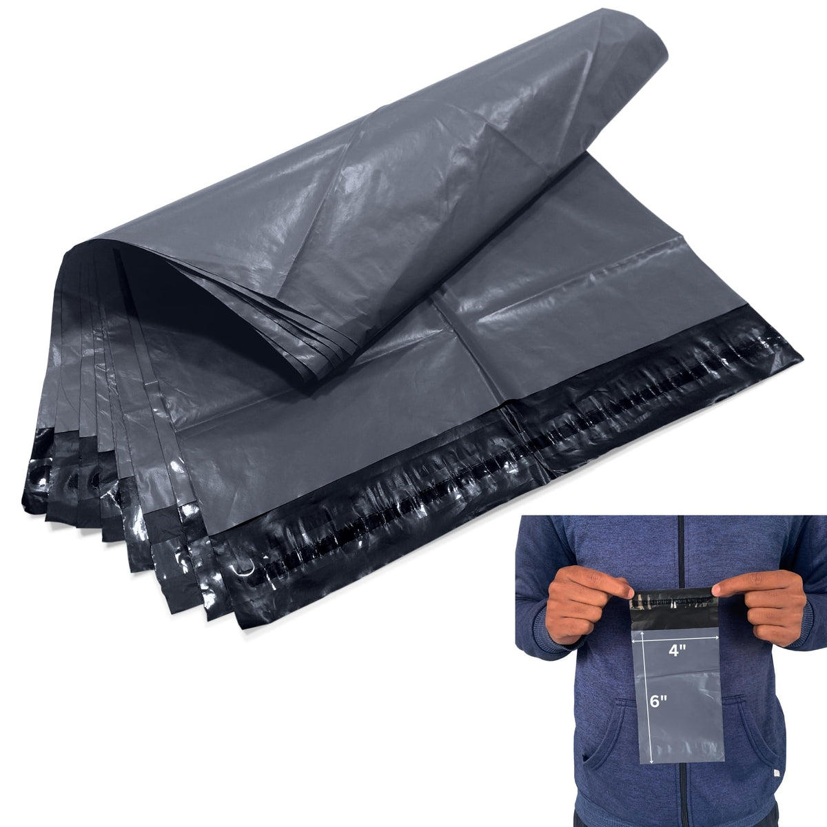 JeeJaan® 200 Small Grey Parcel Bags 4" x 6" (102 x 152mm) Strong Poly Mailer Small Postage Mailing Bags Courier Shipping Postal Bags - Posting Packing Envelopes