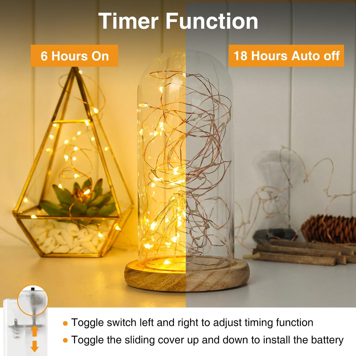 litogo Halloween Orange Fairy Lights Battery Operated with Timer, 3M 30 LED