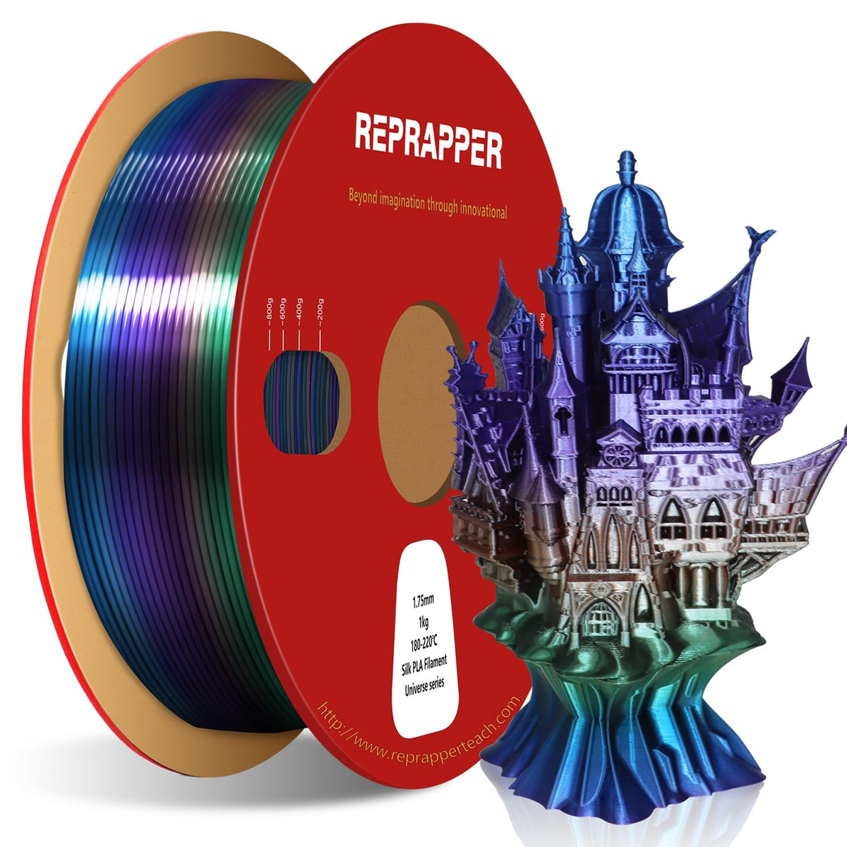 Reprapper 4X 250g Color Pack – Dual Color PLA Filament 1.75mm for 3D Printer & 3D Pen, Multicolour Filament, 4 x 250g Matte Red/Blue, Matte Purple/Green, Silk Red/Blue, and Silk Purple/Green