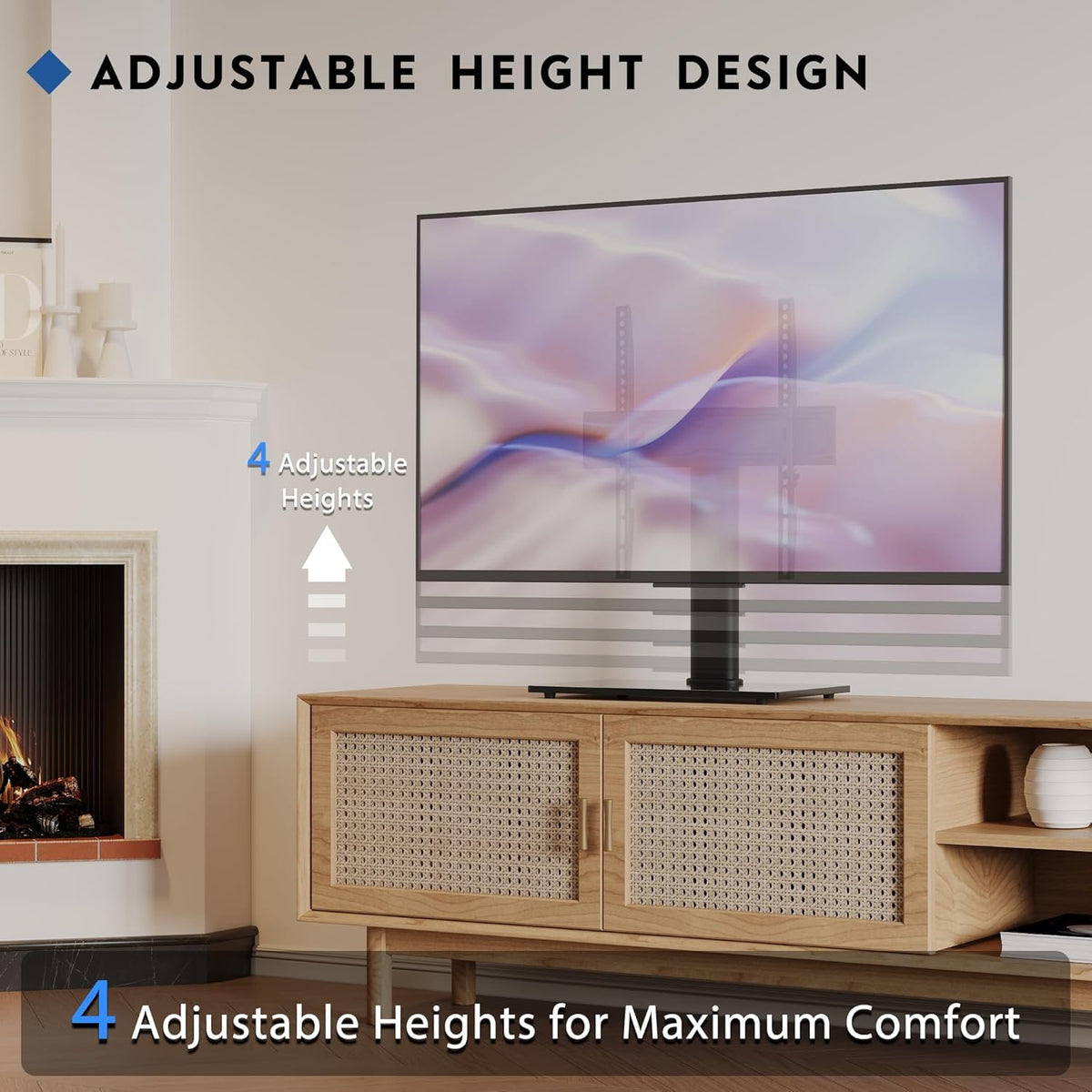 BONTEC Universal TV Stand for 24-60 Inch TVs, Height Adjustable, 45 kg