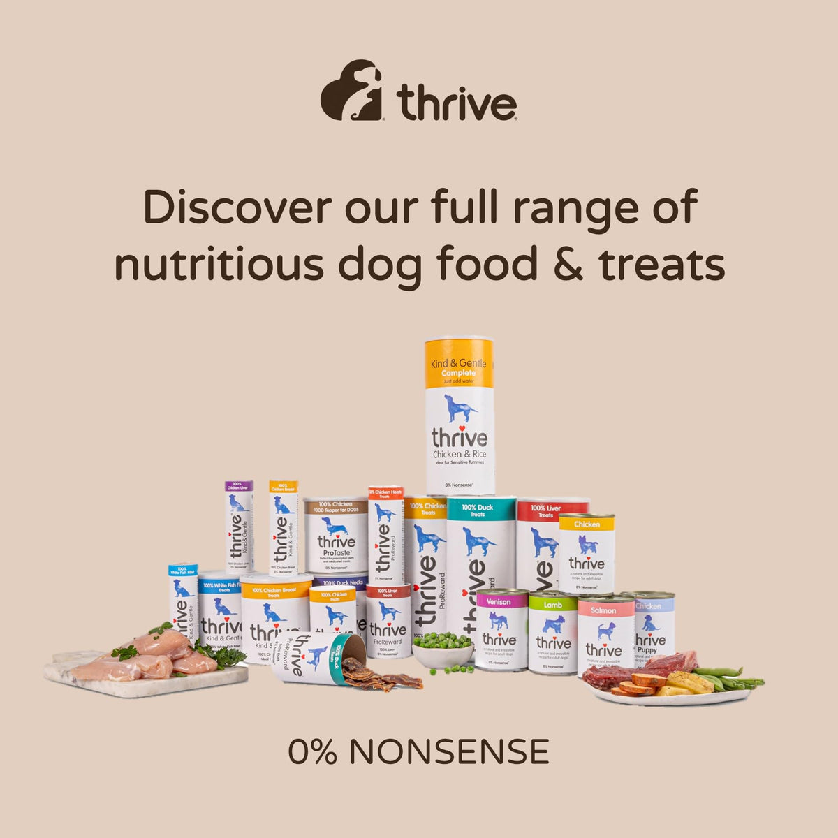 Thrive 100% Chicken Breast Freeze-Dried Cat Treats – Single Ingredient, High Protein – Grain Free – 170g MaxiTube