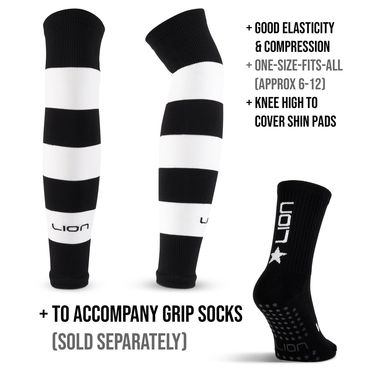 LION SPORTSWEAR Football Sock Sleeves To Accompany Grip Socks - Fits Over Calf/Shin Pads - Variety Of Colors To Match Your Team Kit
