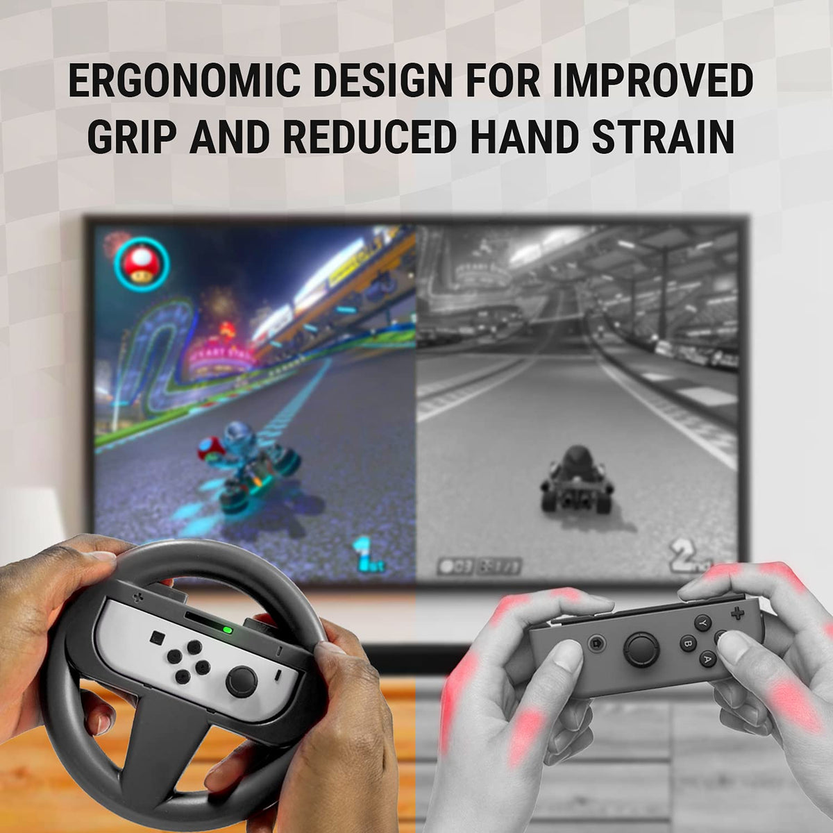 Orzly Racing Steering Wheels – Compatible with Switch 2 (2025 Console) – Party Pack of 4 Joy-Con Controller Attachments for Racing Games (2 Black, 1 Blue, 1 Red)