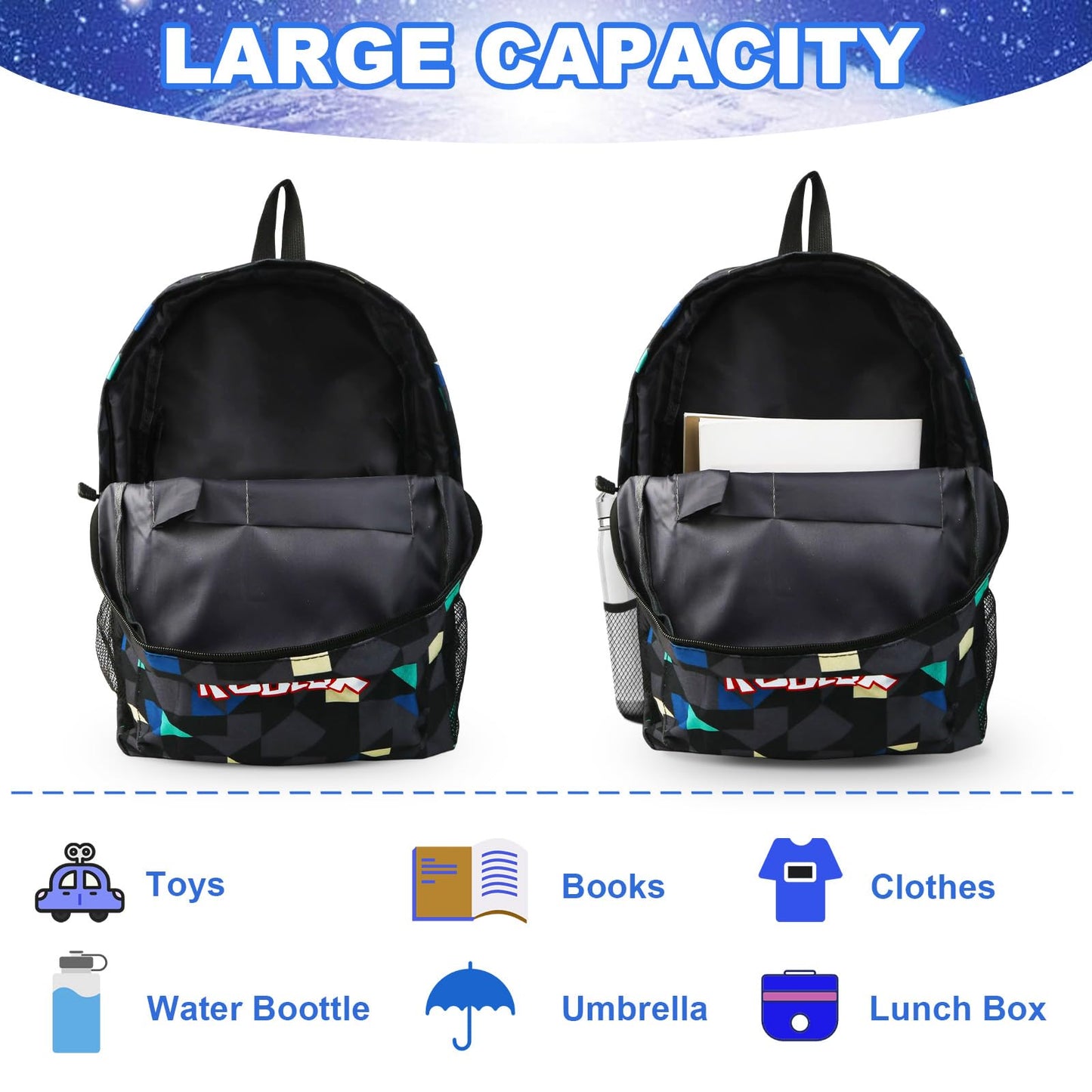 yumcute De-mn Backpack Kids, Teen Game School Bags, Children Primary Schoolbag, Children's School Backpack, 17 Inch Large Capacity Travel Rucksack Waterproof Boys Girls Book Bags for Aged 3-12 Years