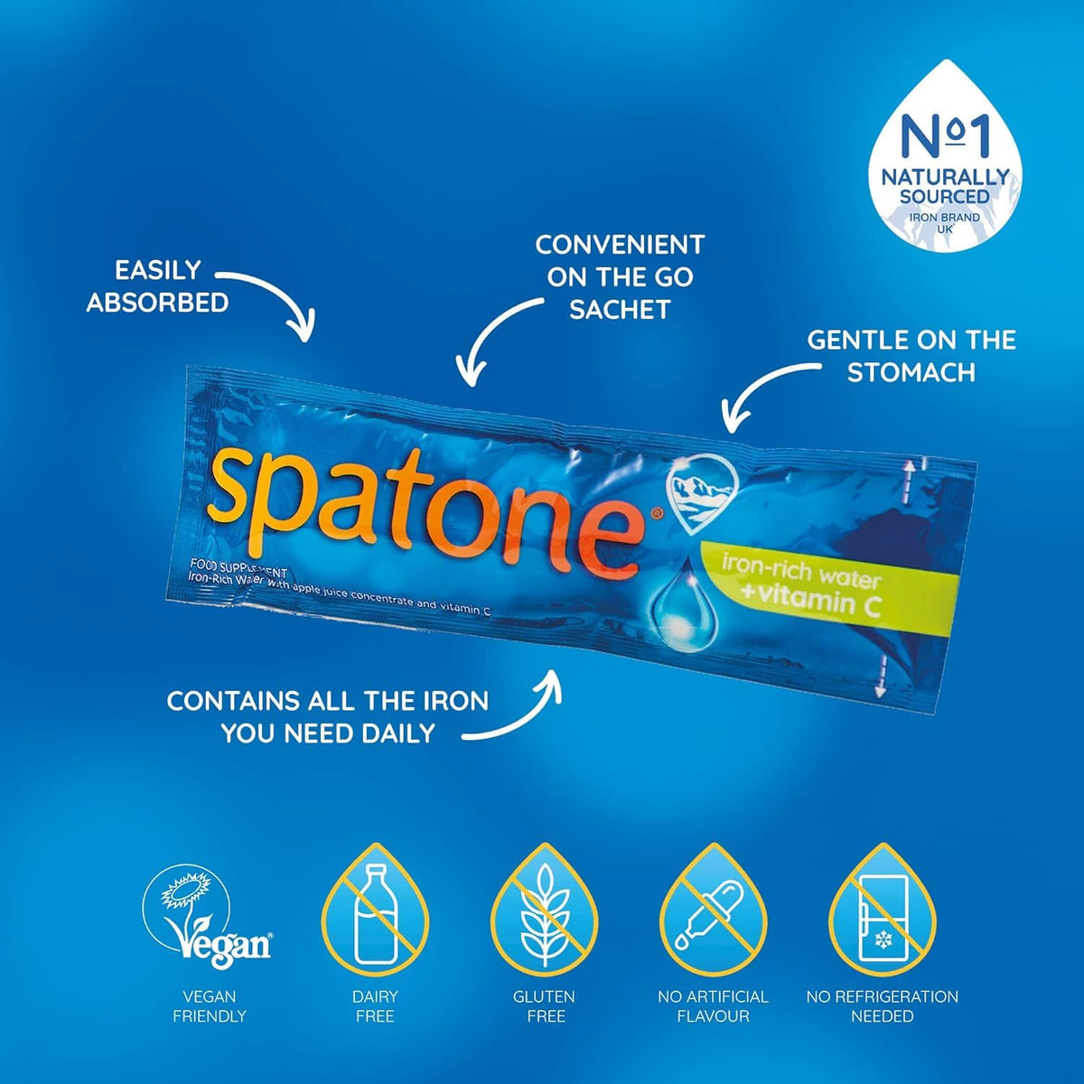 Spatone Natural Iron Supplement + Vitamin C (28 Sachets), Daily Convenient Liquid Iron Sachets, Nothing Artificial, Better Absorption than Tablets, Less Side Effects, Apple Flavour