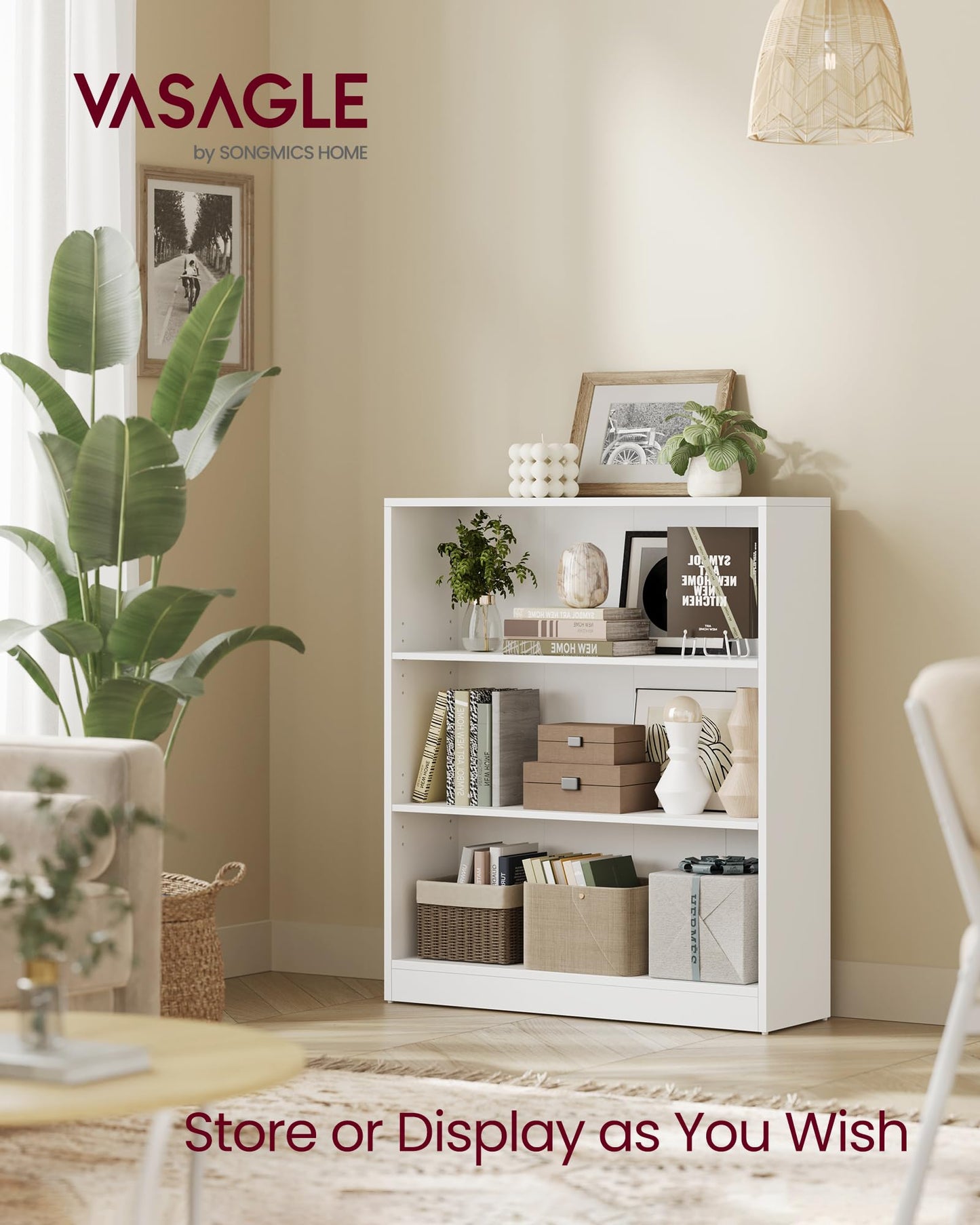 VASAGLE Bookcase, 6-Tier Bookshelf, Open Storage Shelf, Shelving Unit, 24 x 60 x 178.5 cm, for Living Room, Home Office, Dinning Room, Cloud White LBC169T14