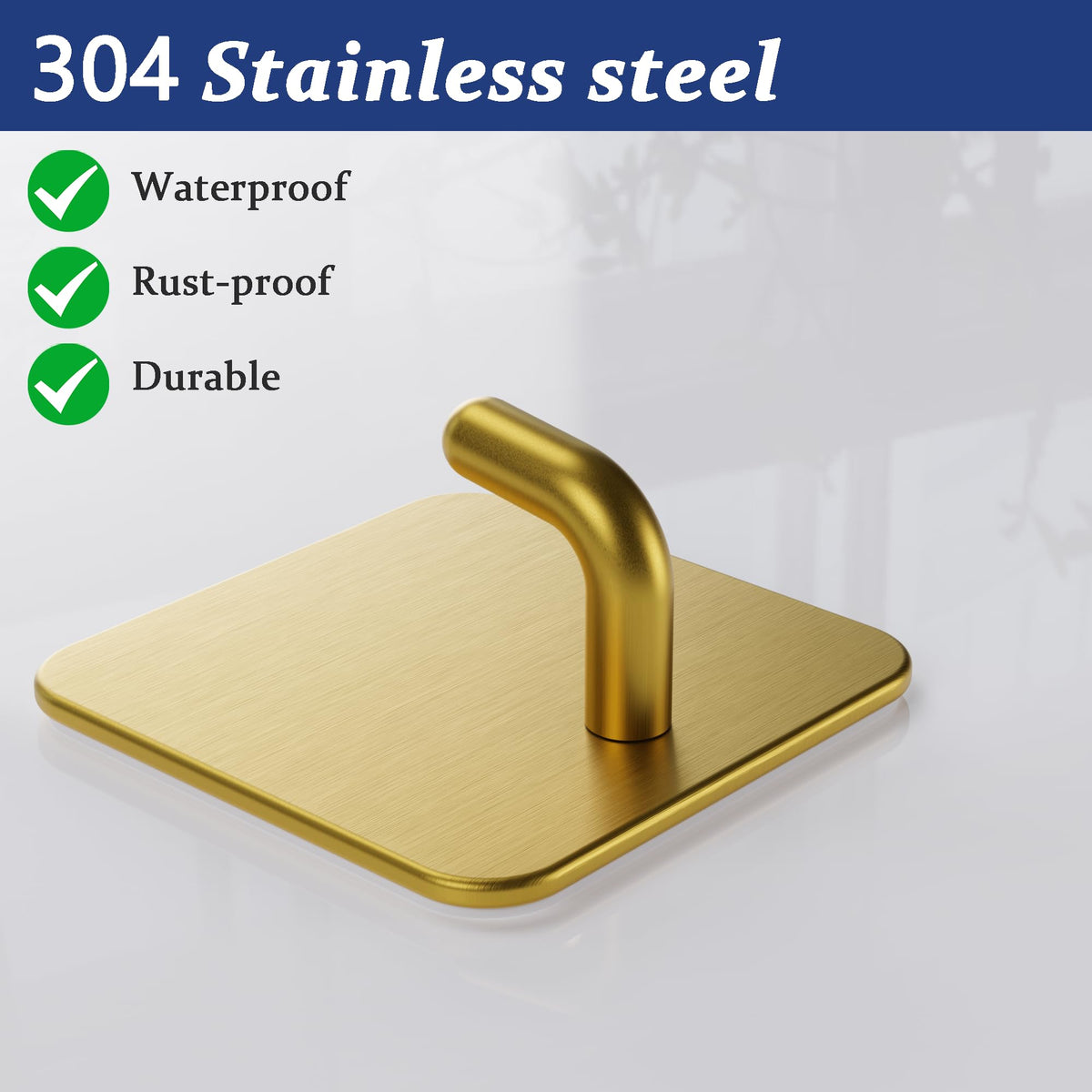 Aikzik 6 Pack Self Adhesive Hooks, Stainless Steel Sticky Hook Heavy Duty, Over 8kg Load - Hooks for Hanging for Towel, Coat, Key, Stick on Bathroom, Kitchen, Door and Wall, Black