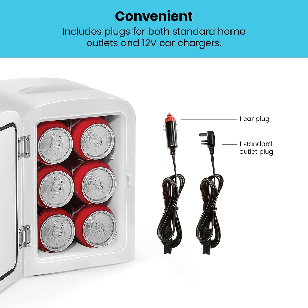 Iceman Mini Portable Eraser Personal Fridge, Cools & Heats, 4 Litre Capacity, Chills 6 12oz cans, 100% Freon-Free & Eco Friendly, Includes Plugs for Home Outlet & 12V Car Charger, Black