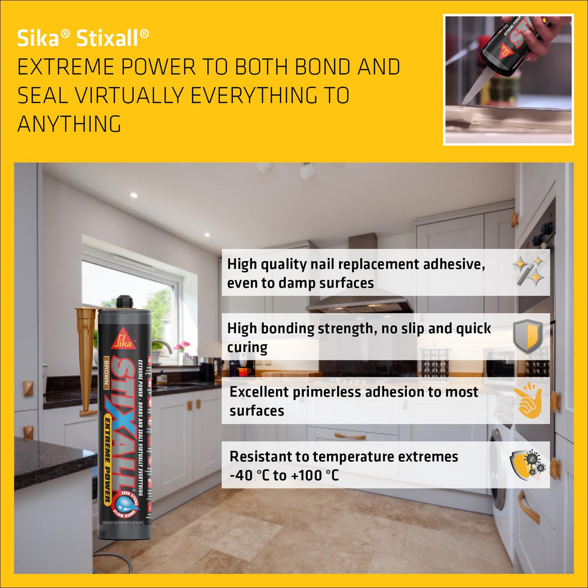 Sika Stixall Extreme Power Sealant And Adhesive, Black, 290ml