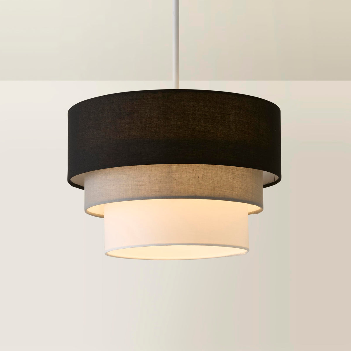 MiniSun | Round Modern 3 Tier Fabric Ceiling Pendant Light Shade in Black | Pendant Lights, Home Décor & Improvement Essential | 30cm Shade Width