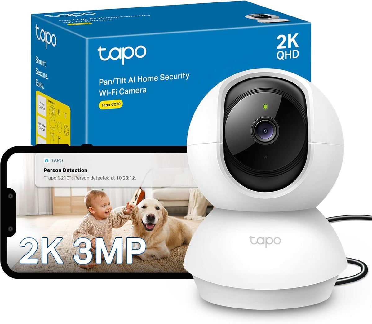 Tapo C210 2K 3MP Pan/Tilt Indoor Security Camera Pet Camera House Security