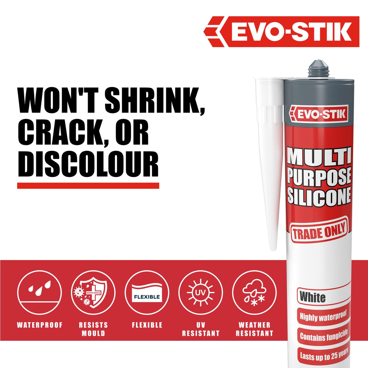 EVO-STIK Multipurpose Silicone Sealant Clear - Waterproof - Mould Resistant