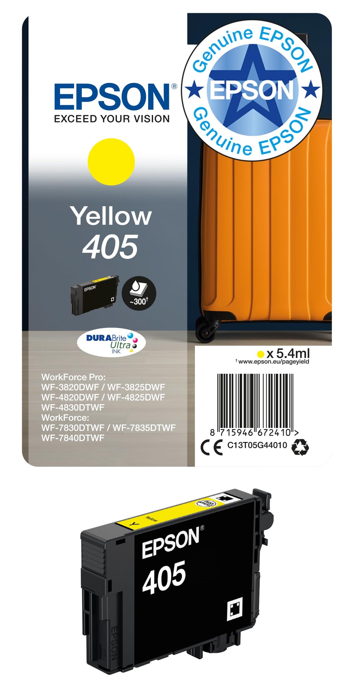 Epson 405 Suitcase Genuine Multipack, 4-colours Ink Cartridges, DURABrite Ultra Ink