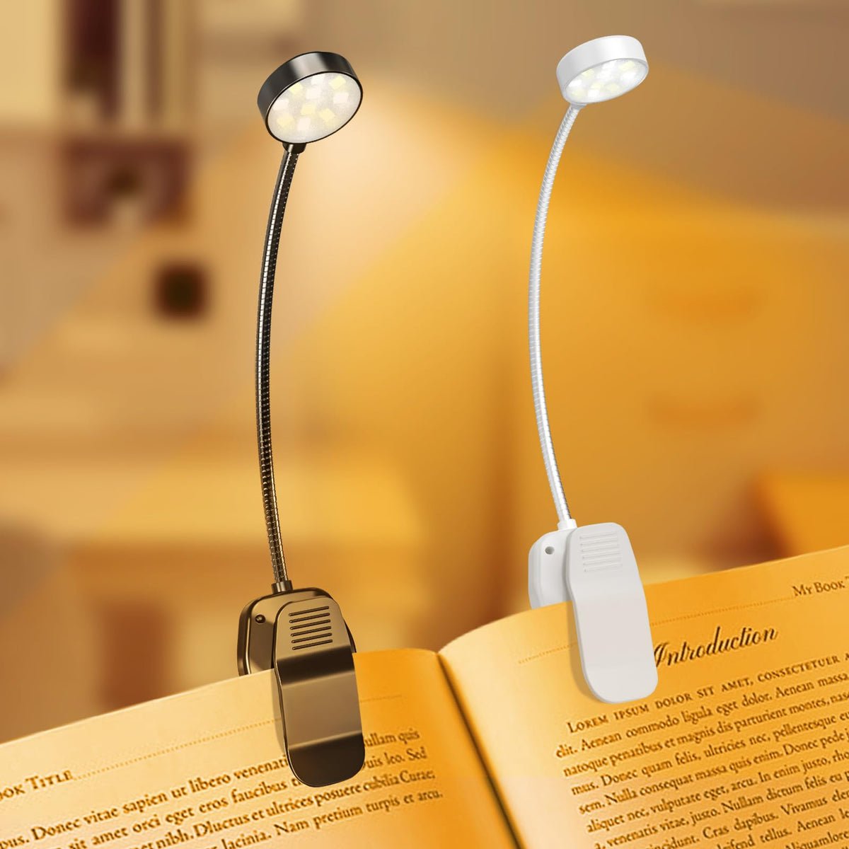 KTEBO Book Reading Light 2 Packs Rechargeable, Eye Care 10 LED Lamp for Reading in Bed - Adjustable Brightness, 3 Color Temperatures, 30+ Hours Runtime, Gifts for Book Lovers
