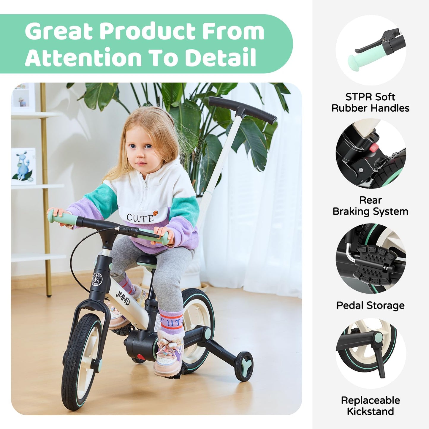 JMMD 6-in-1 Convertible Toddler Balance Bike to Pedal Bike — Ages 18 Months to 5 Years