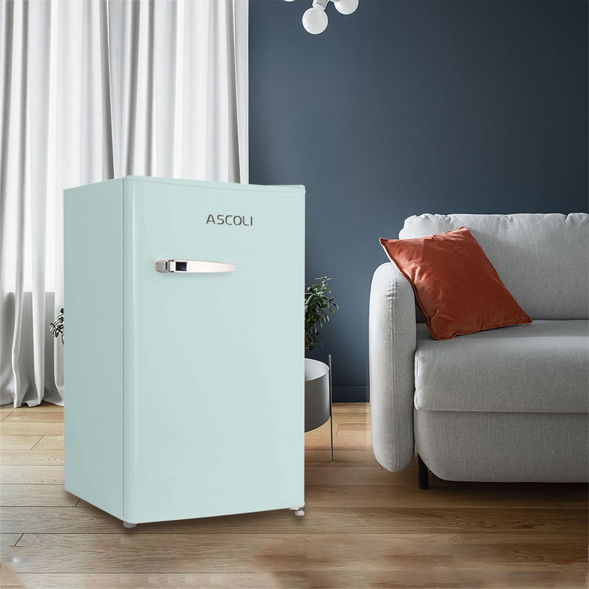 Retro Mini Fridge 85L, Compact Refrigerator, Under Counter Fridge, Direct Cooling, Super Quiet, Adjustable Racks, Metal Handle, Mechanical Control, Led Light