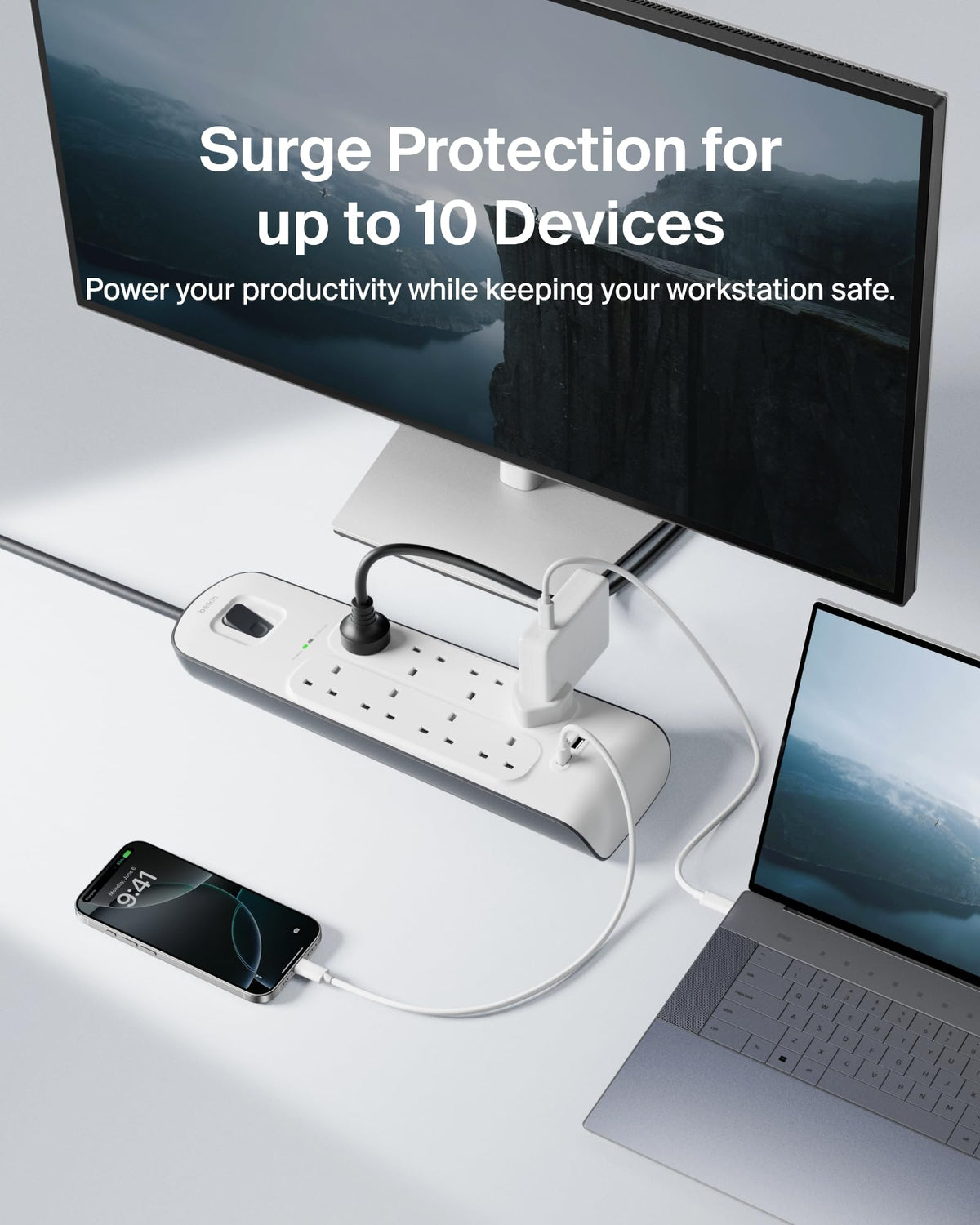 Belkin 4 Way/4 Plug 2 m Surge Protection Extension Lead Strip, White