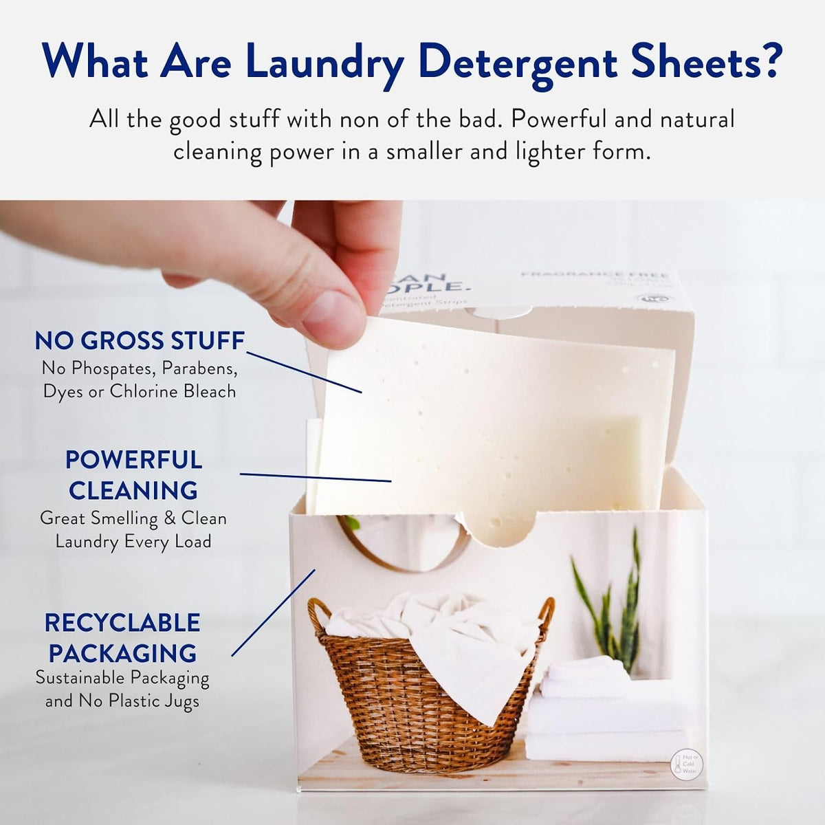 Clean People Laundry Detergent Sheets - Recyclable Packaging, Hypoallergenic, Stain Fighting - Ultra Concentrated, Laundry Soap - Fresh Scent, 32 Pack
