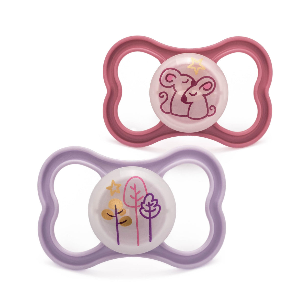 MAM Perfect Dummies, 18-36M, 2 Pack, Orthodontic Design, Pink/Purple