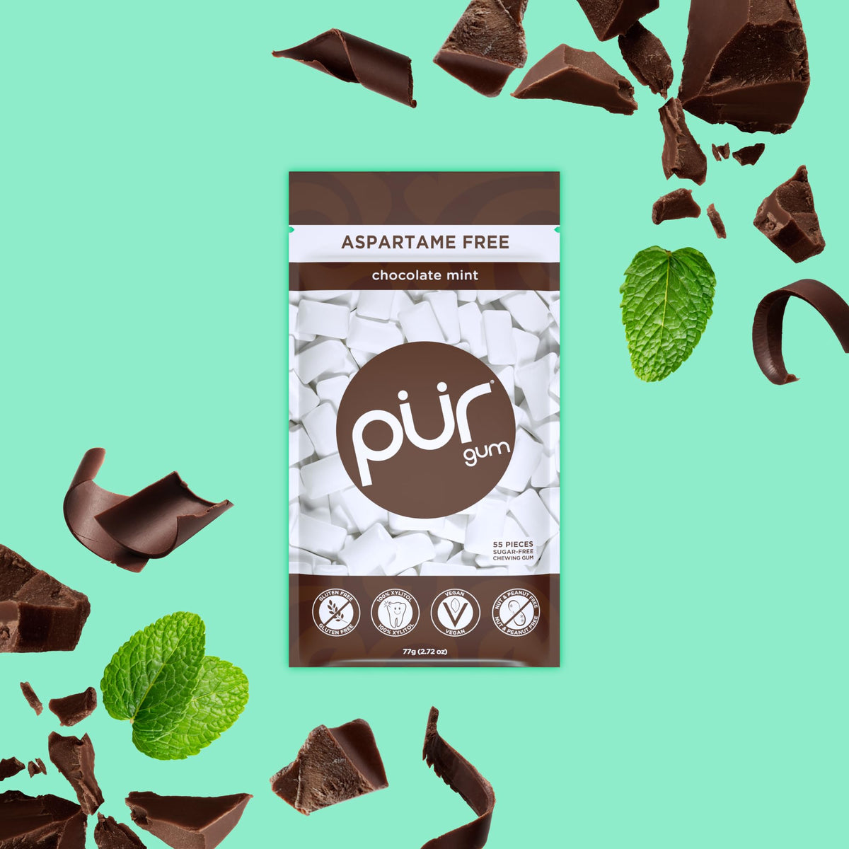 PUR Gum, Spearmint, Xylitol Gum, No Artificial flavour, 55 Count