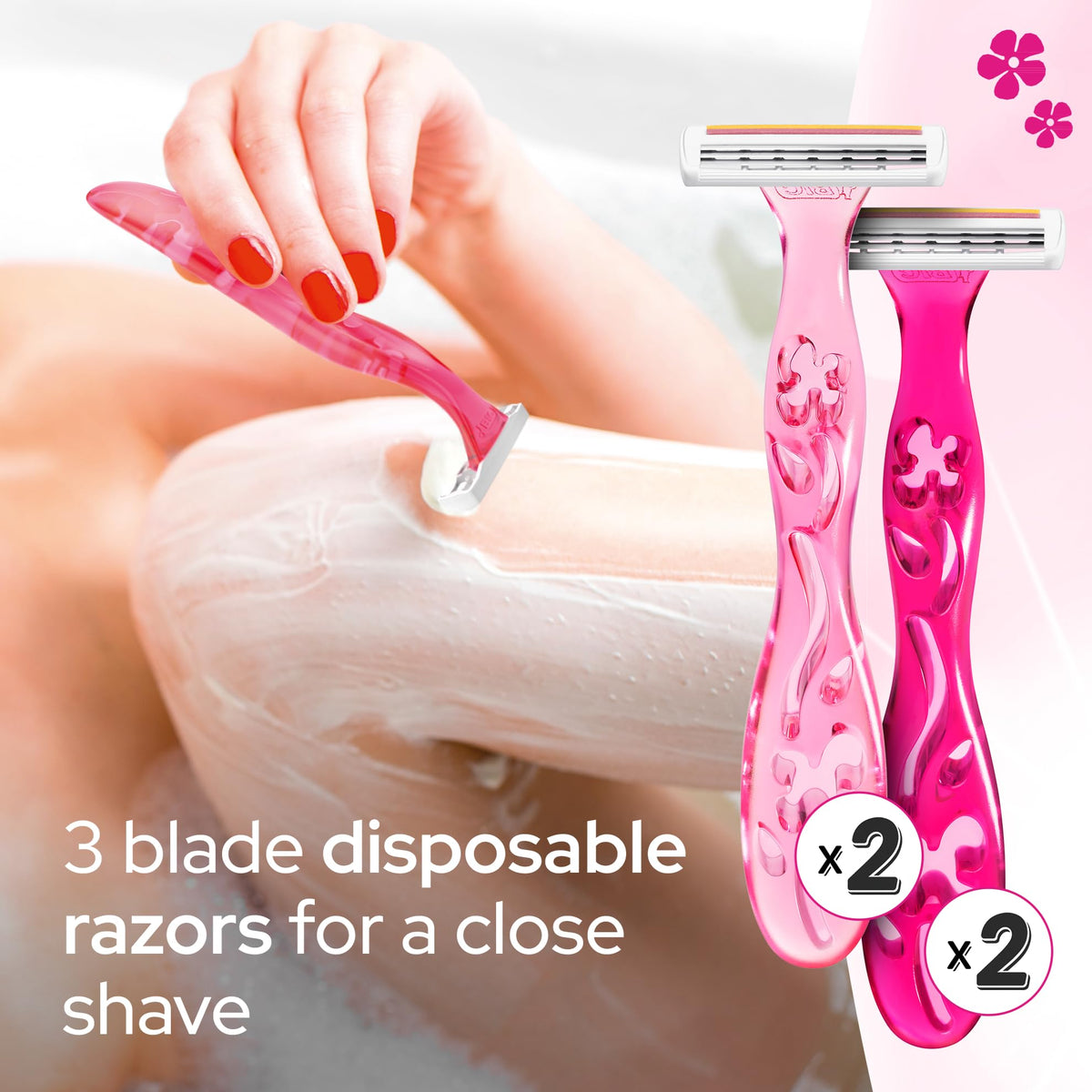 BIC Miss Soleil Disposable Razors for Women, 3 Blade, Pink Handle, Pack 4