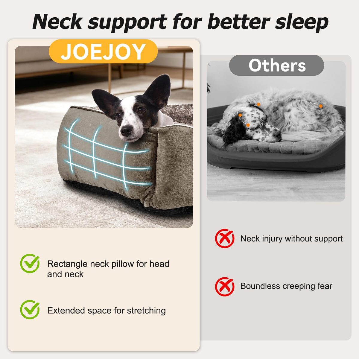 JOEJOY Dog Bed Medium - Washable Rectangle Dog Beds, Anti-Anxiety, Soft Plush Non-Slip Bottom Pet Bed - Small | Medium | Large Size Mattress Mat, Grey