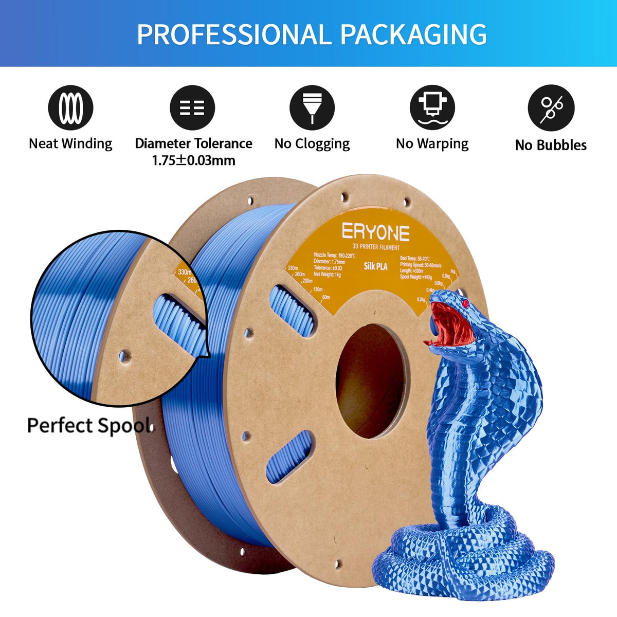 ERYONE Silk PLA Filament 1.75mm,3D Printer Filament PLA,Shiny Glossy PLA Filament,+/-0.03mm,1kg(2.2lbs)/Spool,Silk Liquid Gold