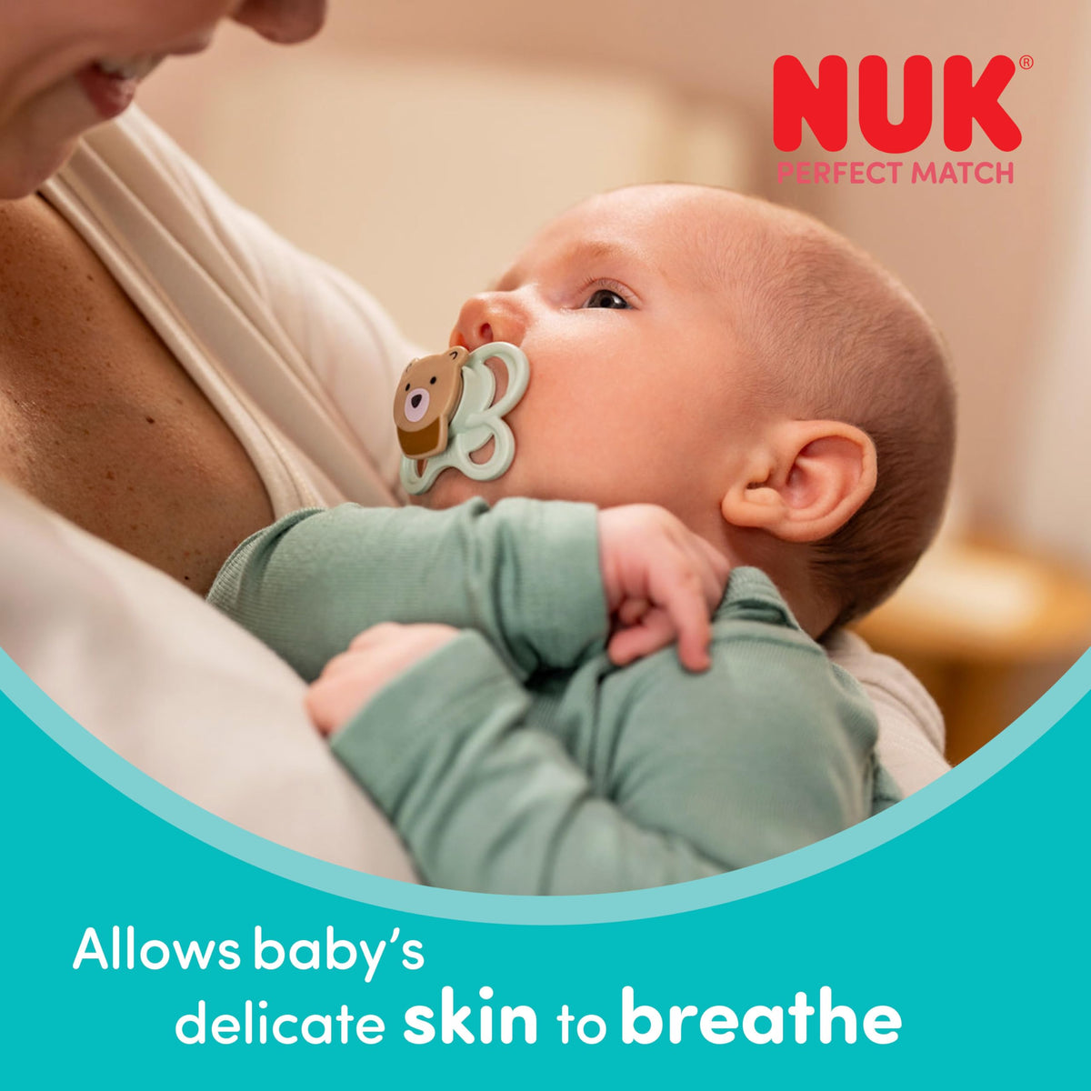 NUK Perfect Match Air Baby Dummies | 6-18 Months | Orthodontic Soothers that Promote Air Flow & Prevent Drool Rash | 95% Baby Acceptance** | Assorted | 4 Count
