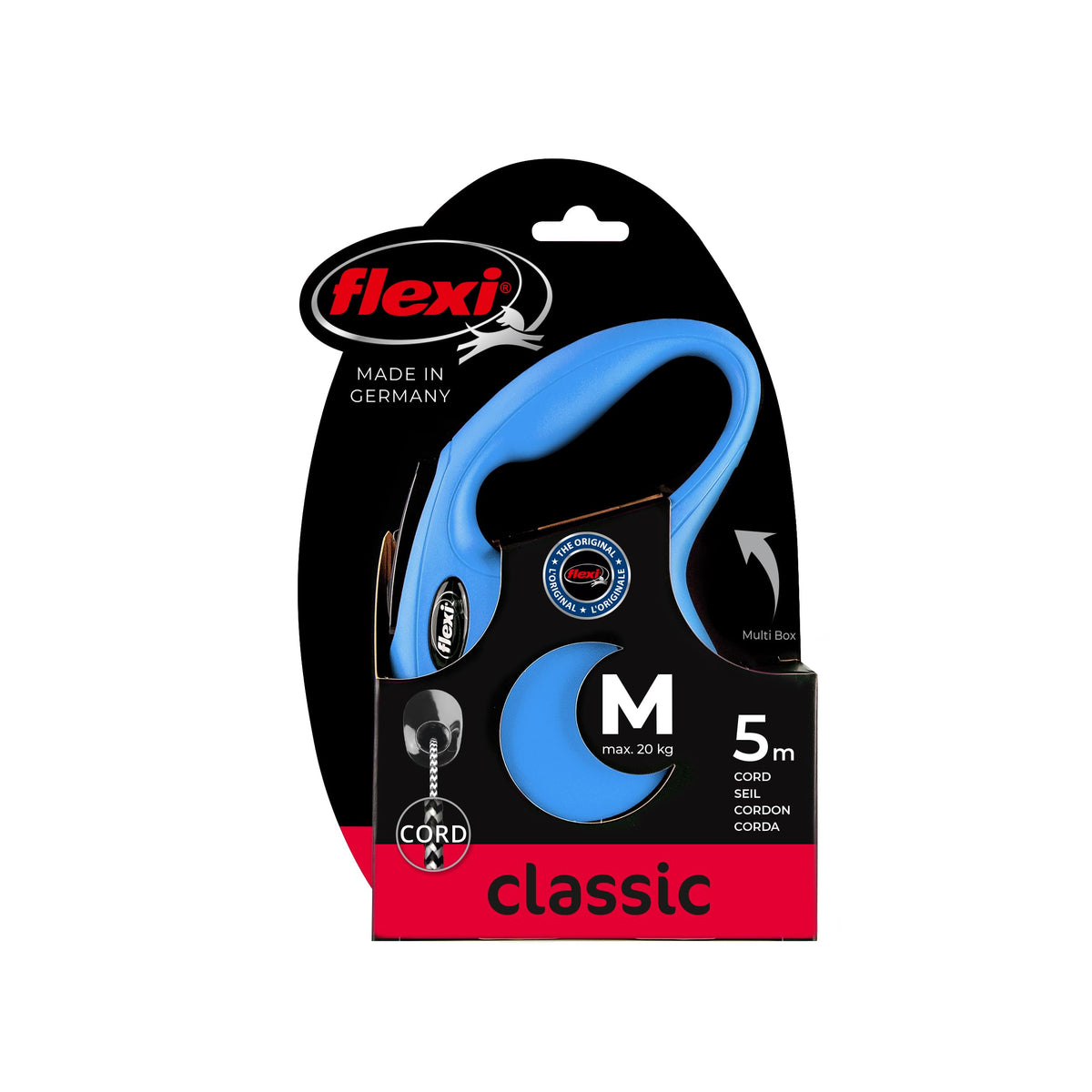 flexi Classic S | 5 m Retractable Cord Leash for Dogs up to 12 kg | Black | Retractable Dog Lead | Weight: 160 g | Dimensions: 9.6 x 16.2 cm