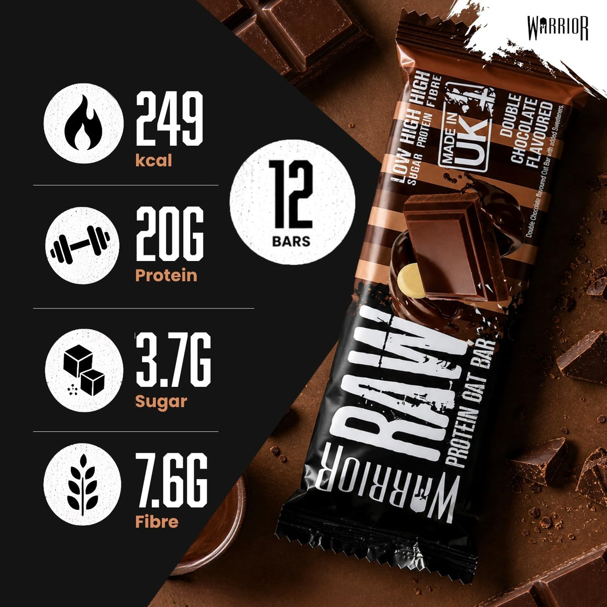 Warrior RAW Protein Bars 12 x 75g High Protein Oat Flapjack Snack